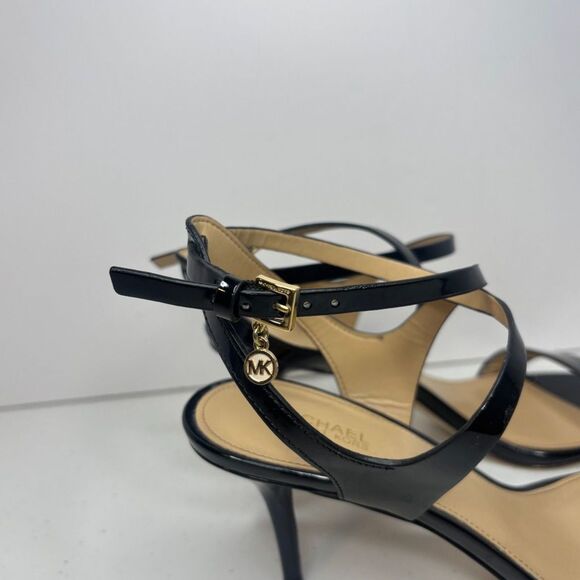 Michael Kors Simone Leather Mid Sandal Heel Ankle Strap Adjustable Designer - Picture 5 of 8